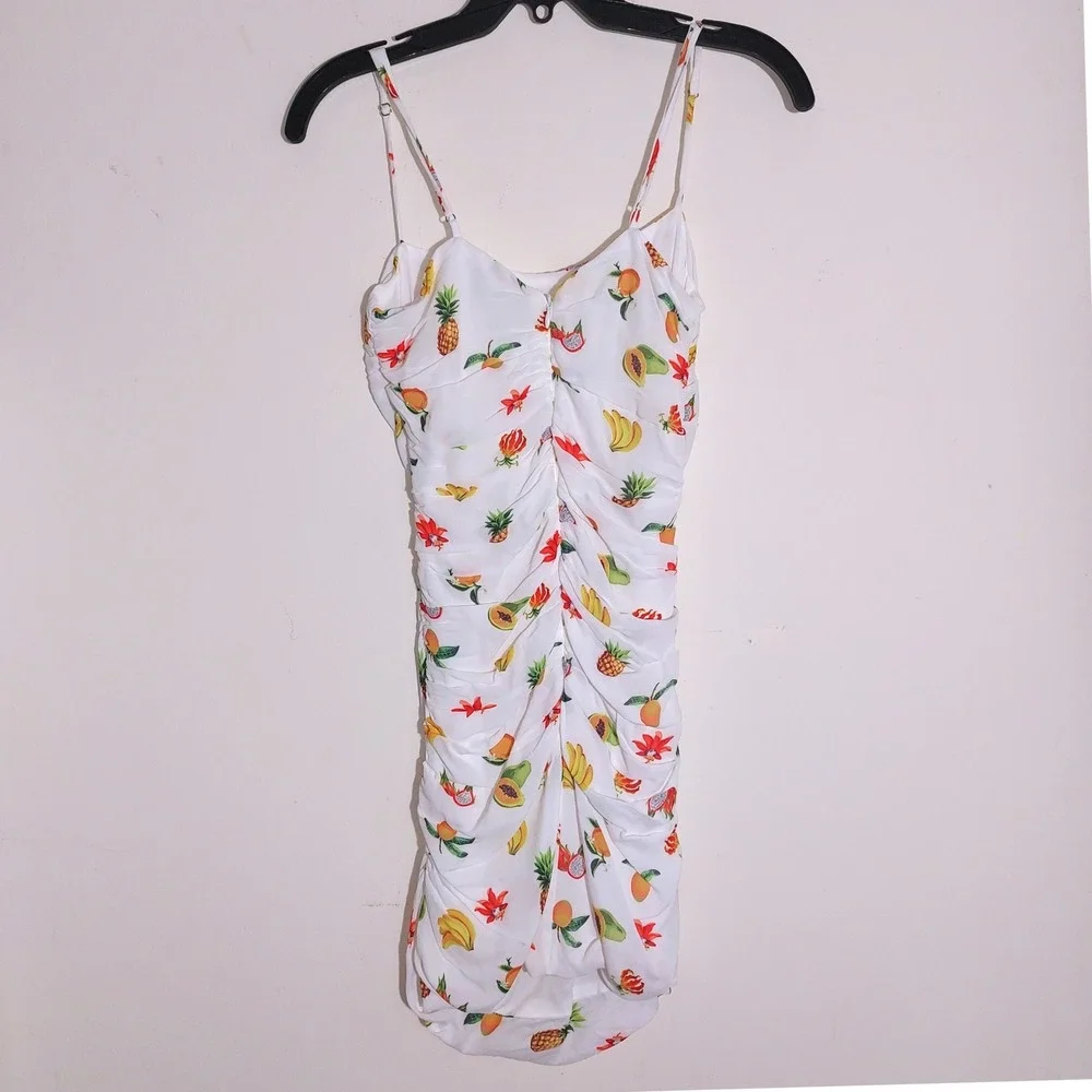 WEWOREWHAT Fruit Print Ruched Spaghetti Strap Mini Dress XS - Picture 7 of 15